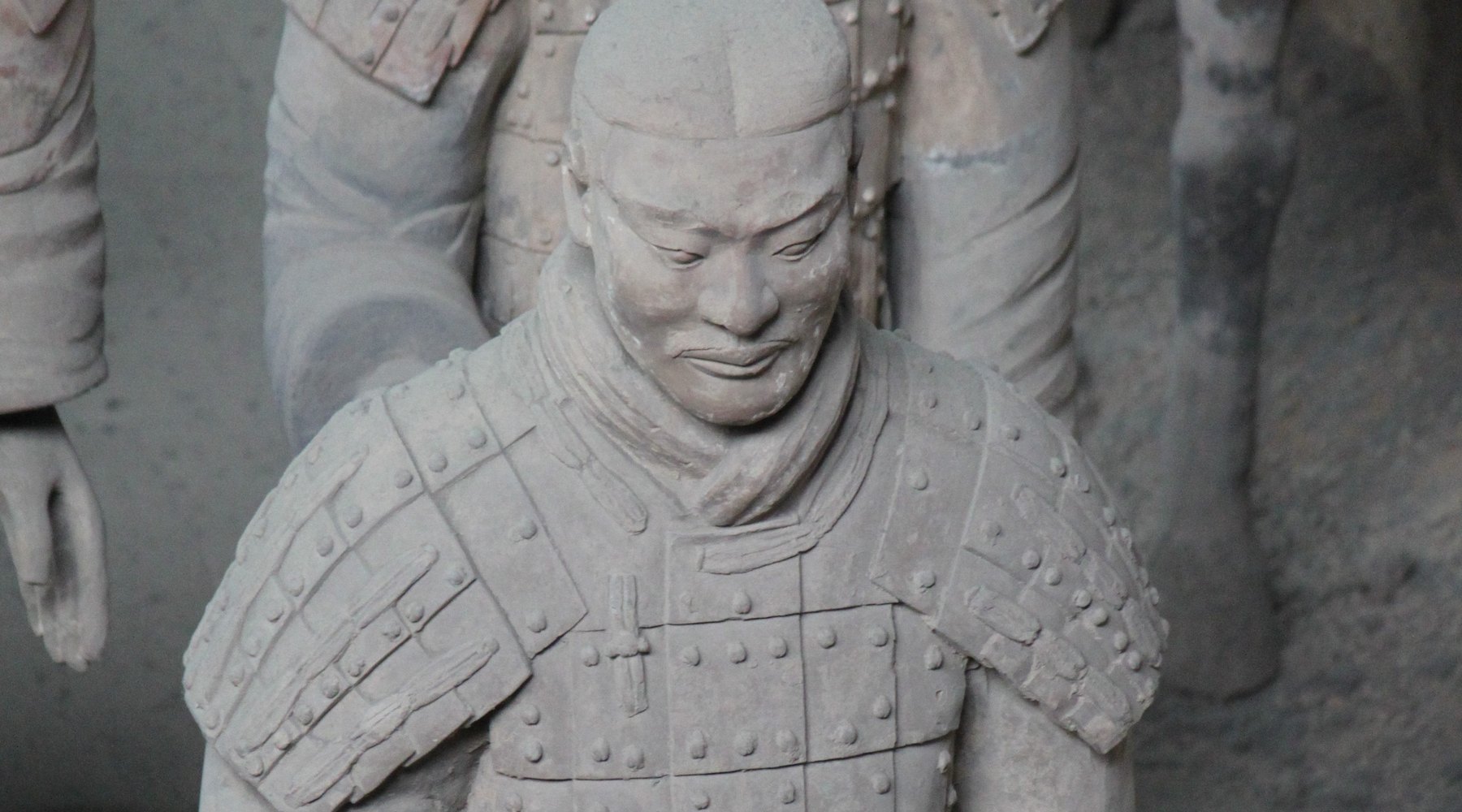 Ranks of the Terracotta Army standing in Pit 1 near Xi'an