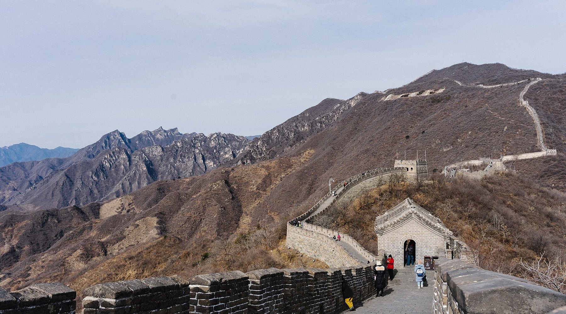 The Great Wall at Mutianyu winding along forested ridges north of Beijing